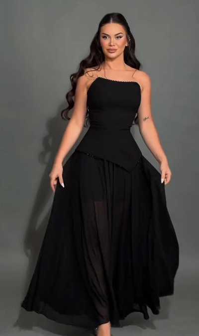 Sexy Pearl Tube Top Solid Color Stitching Dress