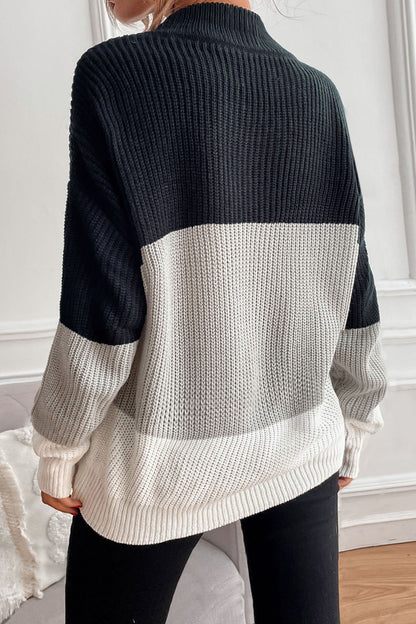 Half Turtleneck black gray Transition Stitching Sweater