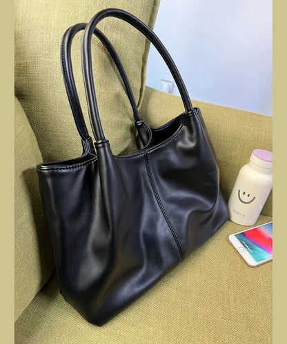 Women Black Versatile Faux Leather Satchel Handbag
