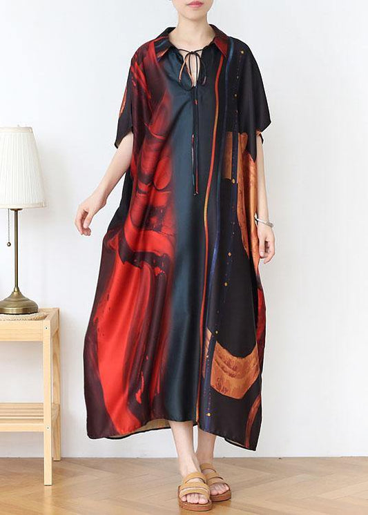 Fashion Red Print Chiffon Batwing Sleeve Summer Dresses