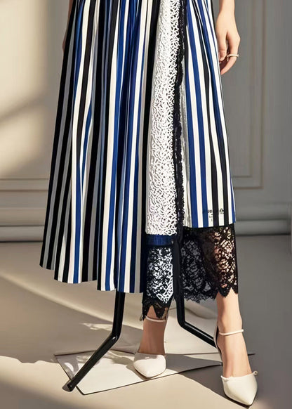 Chic Asymmetrical Patchwork Striped Cotton Skirt Summer