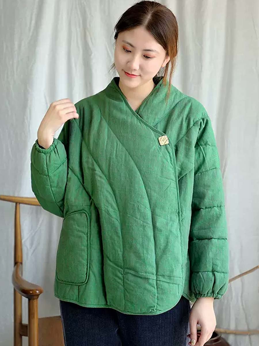 Women Vintage Solid Loose Button Cotton linen Jacket