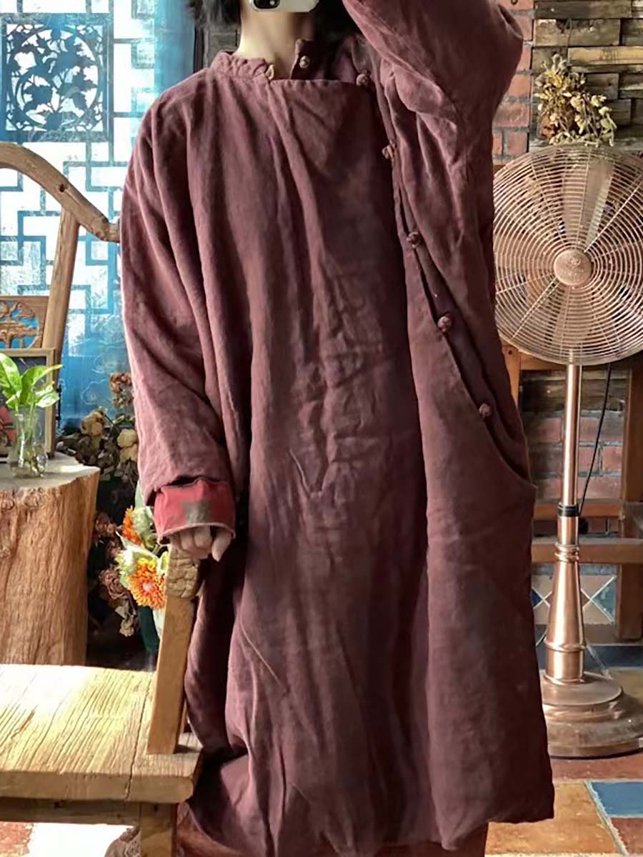 Women Vintage Chinese Style Worn Solid Button Robe