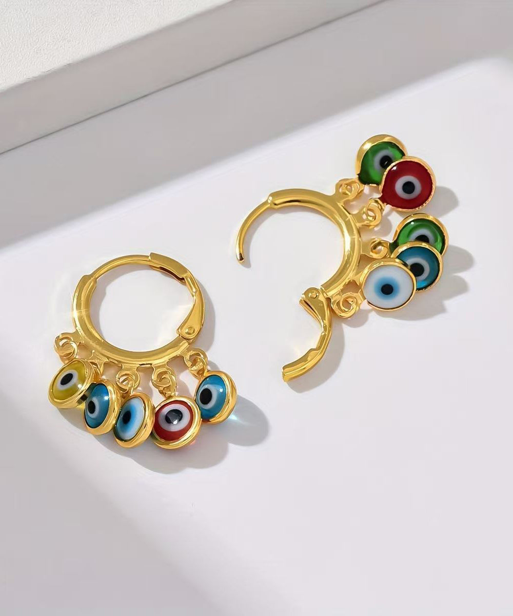 Chic Multicolor Sterling Silver Overgild Devil's Eye Tassel Hoop Earrings