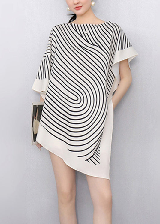 Fashion White Striped Asymmetrical T Shirts Summer