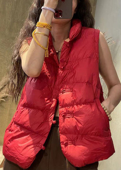 Women Caramel Stand Collar Button Pockets Cotton Filled Waistcoat Sleeveless