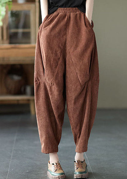 Coffee Corduroy harem Pants elastic waist