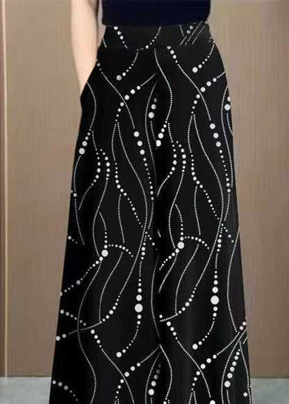 Fashion Red Print High Waist Draping Ice Silk Wide Leg Pants
