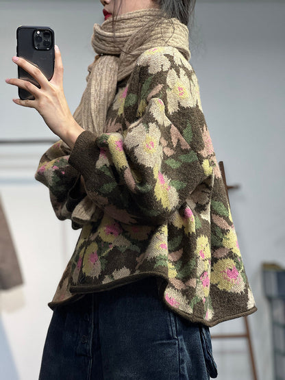 Elegant Warm Single-Breasted Sweater in Jacquard Knit