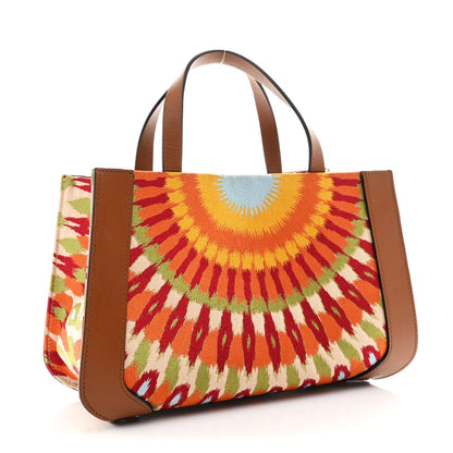 Canvas Calfskin Embroidered Small Vlogo Signature Bag Multicolor Saddle Brown