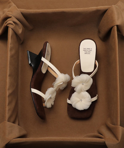 2025 Summer New Beige Flower Wedge Heel Open Toe Slippers
