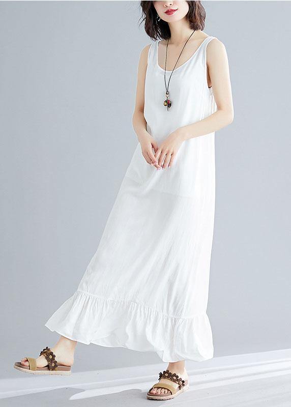 Bohemian white cotton dresses sleeveless cotton robes summer Dress