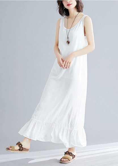 Bohemian white cotton dresses sleeveless cotton robes summer Dress