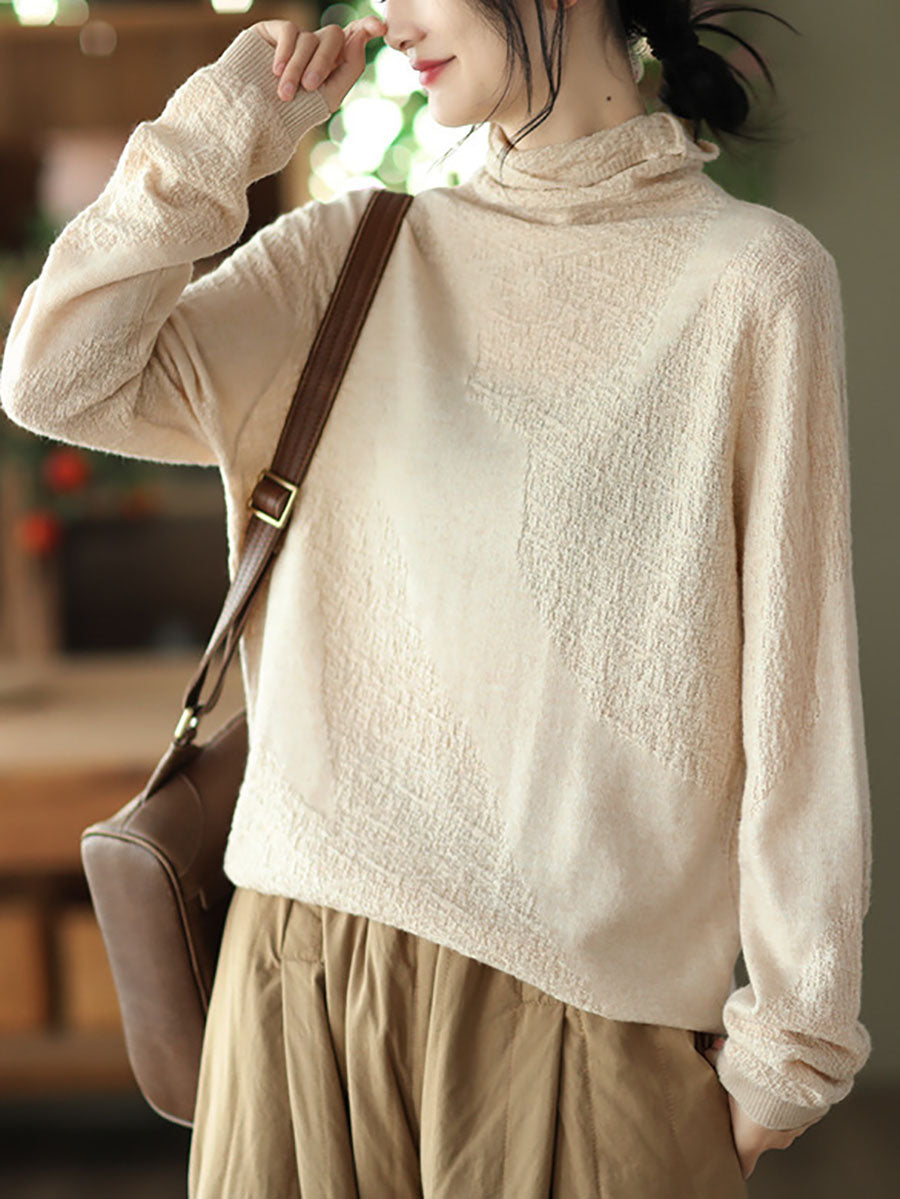 Women Vintage Jacquard Turtleneck Loose Sweater