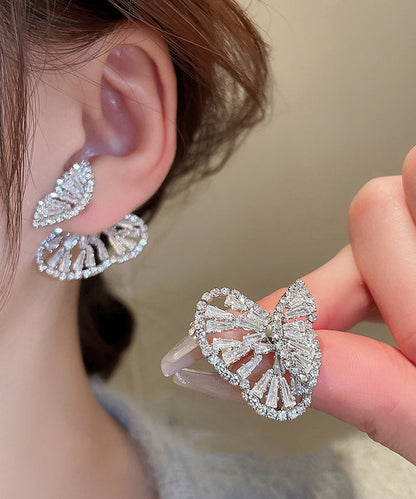 Boho Silk Copper Zircon Hollow Out Butterfly Stud Earrings