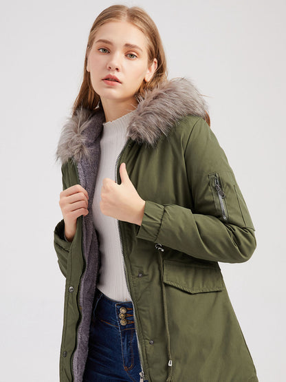 Women's Parka Coat Street Daily Plush Winter Coat Solid Color Oversized Fur Warm Coat