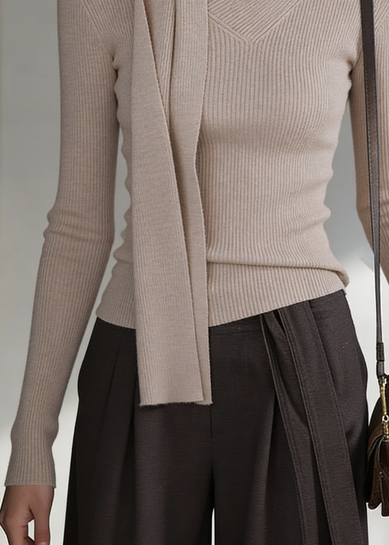 Light Camel Cozy Solid Knit Sweater Bow