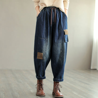 Autumn Retro Patchwork Loose Cotton Harem Jeans