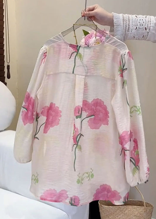 New Pink Print Shirts And Shorts Blouse Tops Fall
