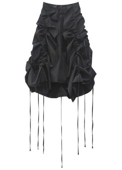 Beautiful Black Asymmetrical Drawstring Low High Design Skirts Fall