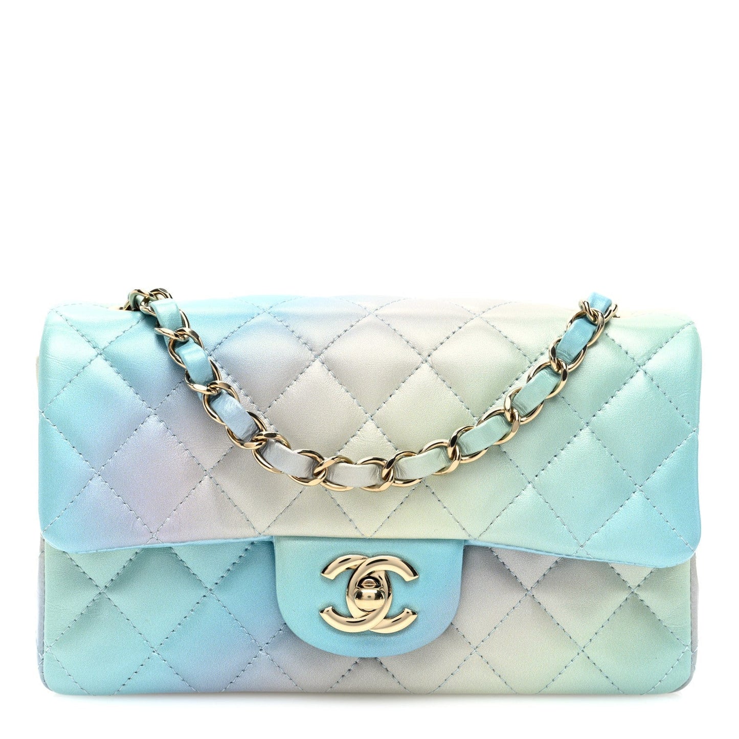 Lambskin Quilted Tie Dye Ombre Mini Rectangular Flap Blue Multicolor