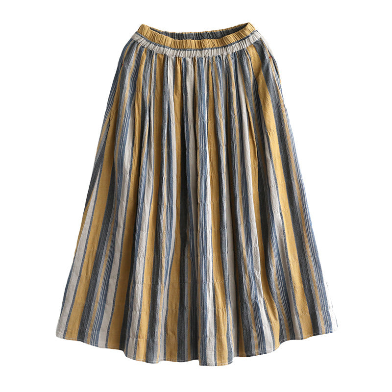Literary Colorblock Striped A-Line Skirt