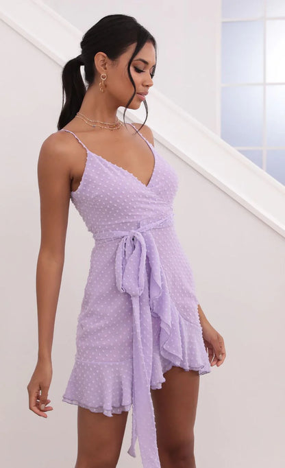 Wrap Dress in Lilac Dotted Chiffon