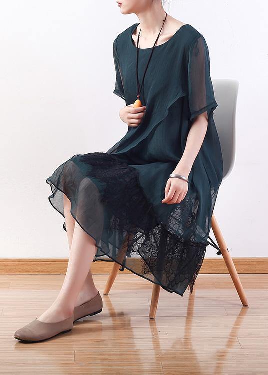 Loose green Chiffon quilting clothes Casual Wardrobes layered Knee summer Dresses