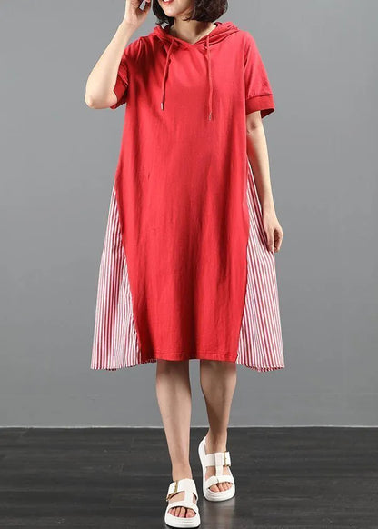 100% hooded patchwork striped quilting dresses Tutorials red Maxi Dress