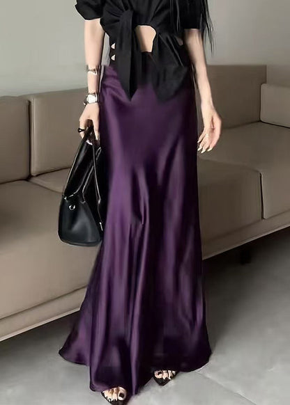Bohemian Purple Solid High Waist Silk Skirts Summer