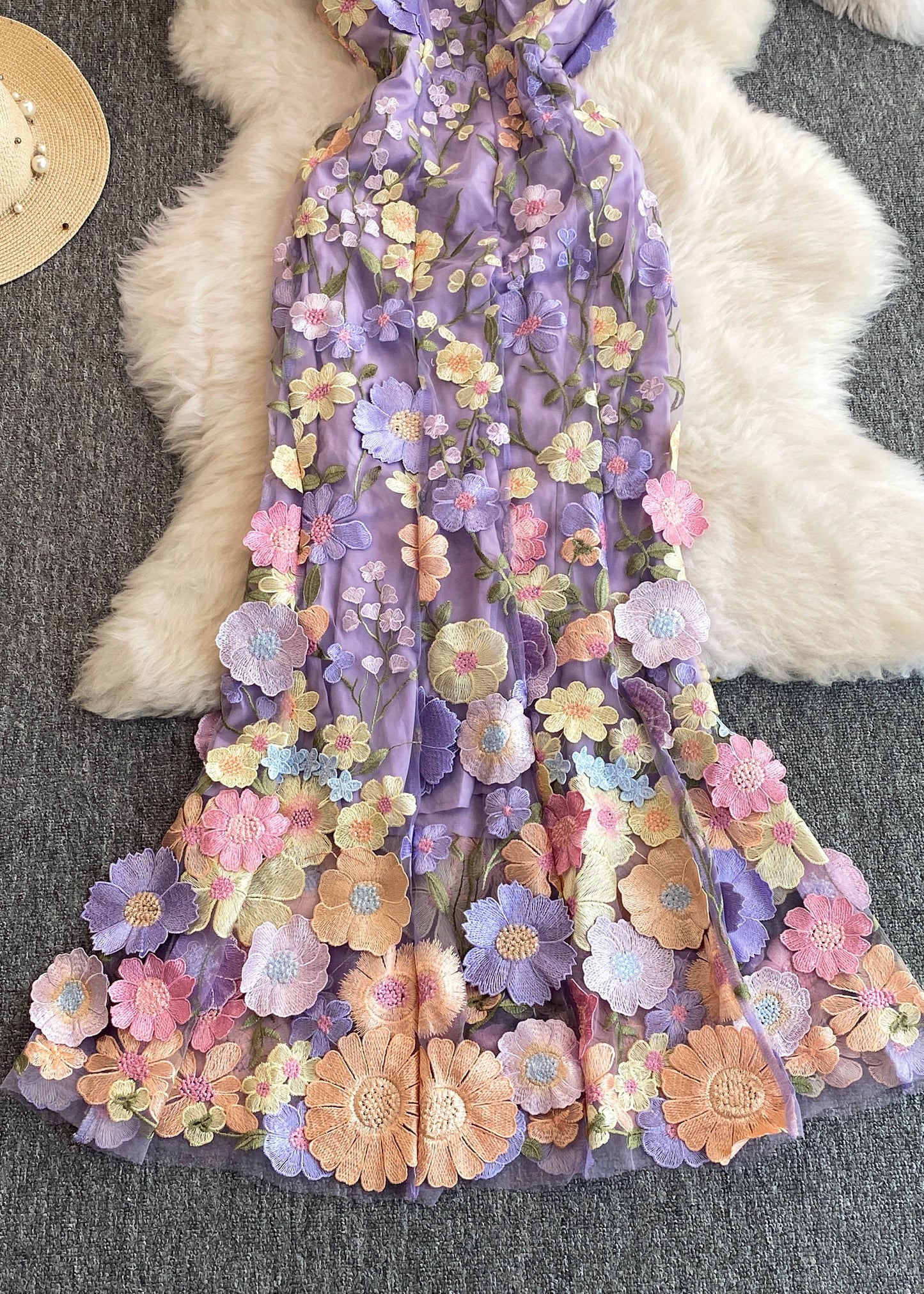 Fashion Rose O-Neck Flattering Tulle Maxi Dresses Summer