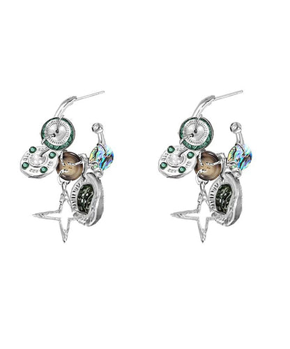 Original Design Coffee Metal Star Button Hoop Earrings