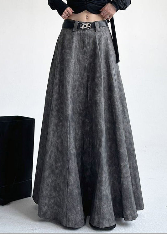 Women Grey High Waist Pockets Maxi Skirt Spring