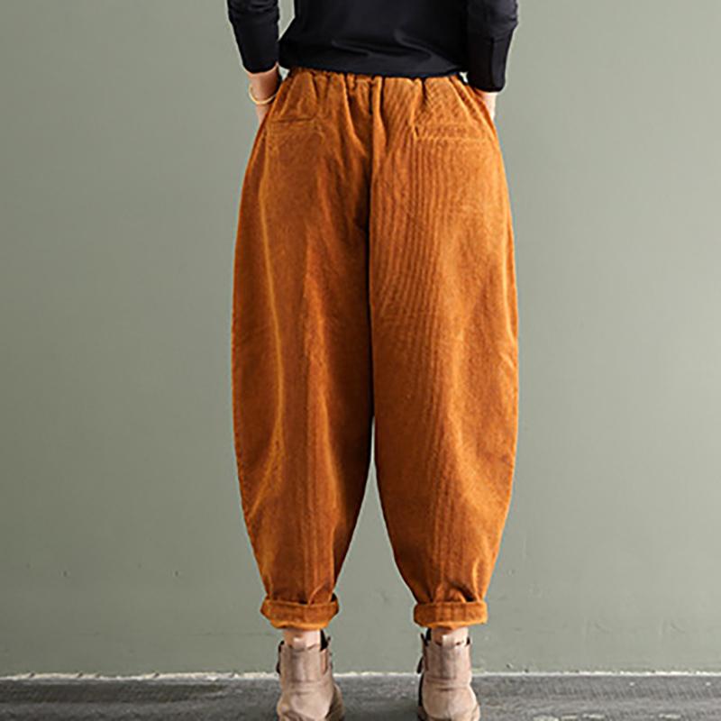 PLUS Size - Elastic Waist Corduroy Cotton Pants