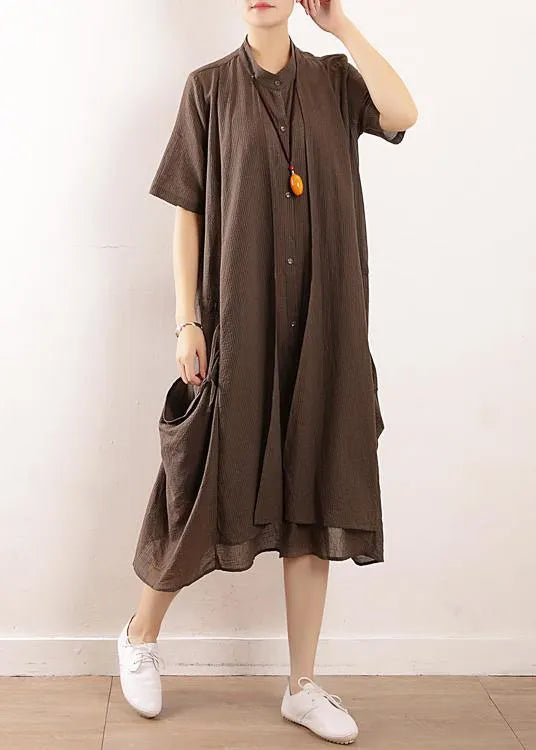 DIY gray cotton clothes For Women Organic Runway big pockets long summer Dresses