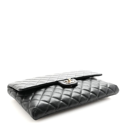 Caviar Quilted Flap Clutch Black
