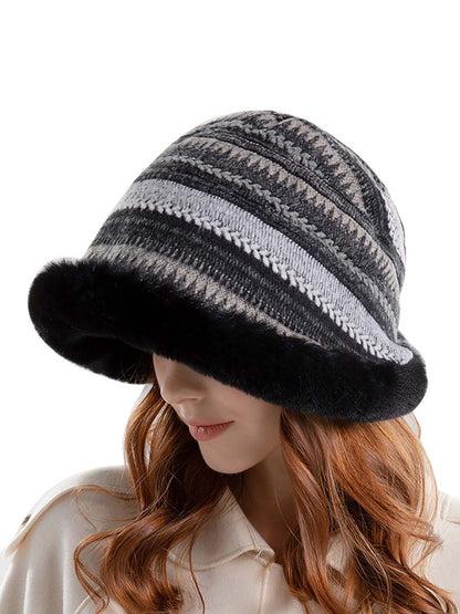 Women Winter Knitted Wool Liner Hat-Khaki-Black