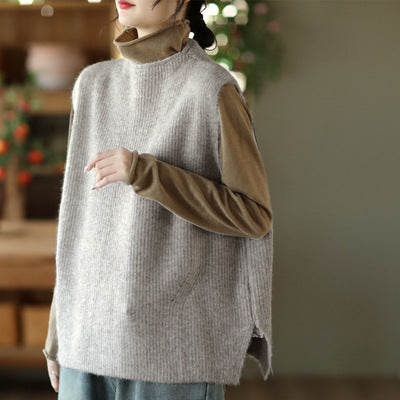 Temperament Loose Sleeveless Pullover Vest Literary Solid Color Vest