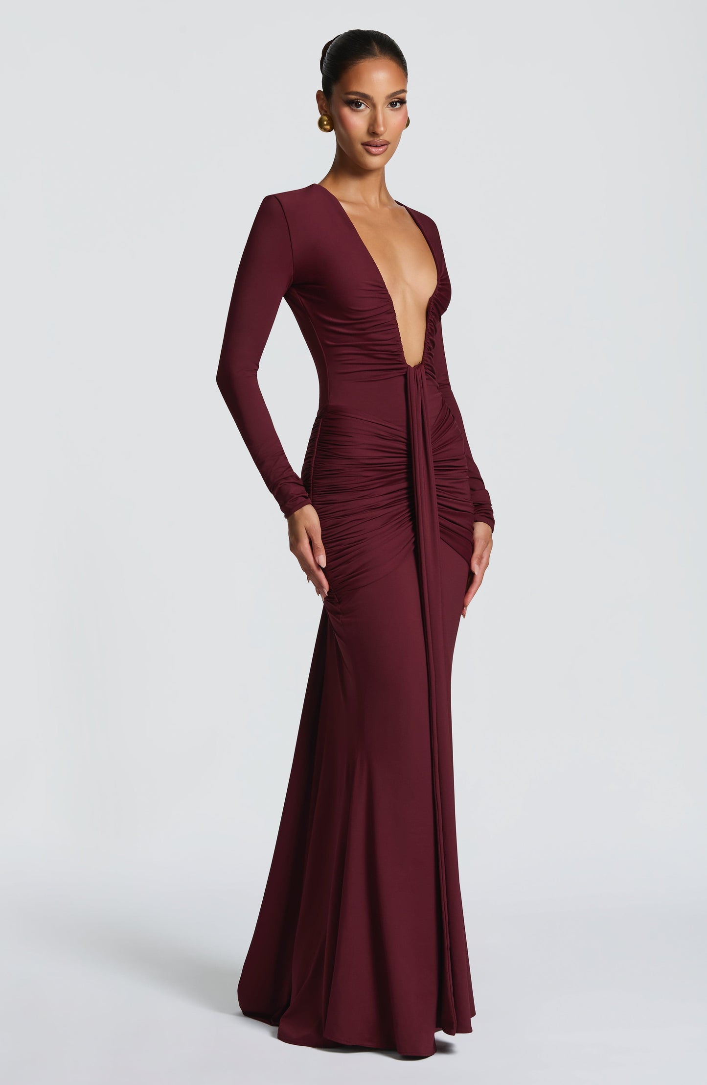 Sexy Slim Deep V Neck Solid Color Dress