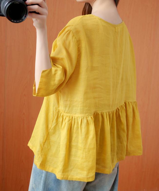 Bohemian yellow clothes o neck Cinched Dresses blouse