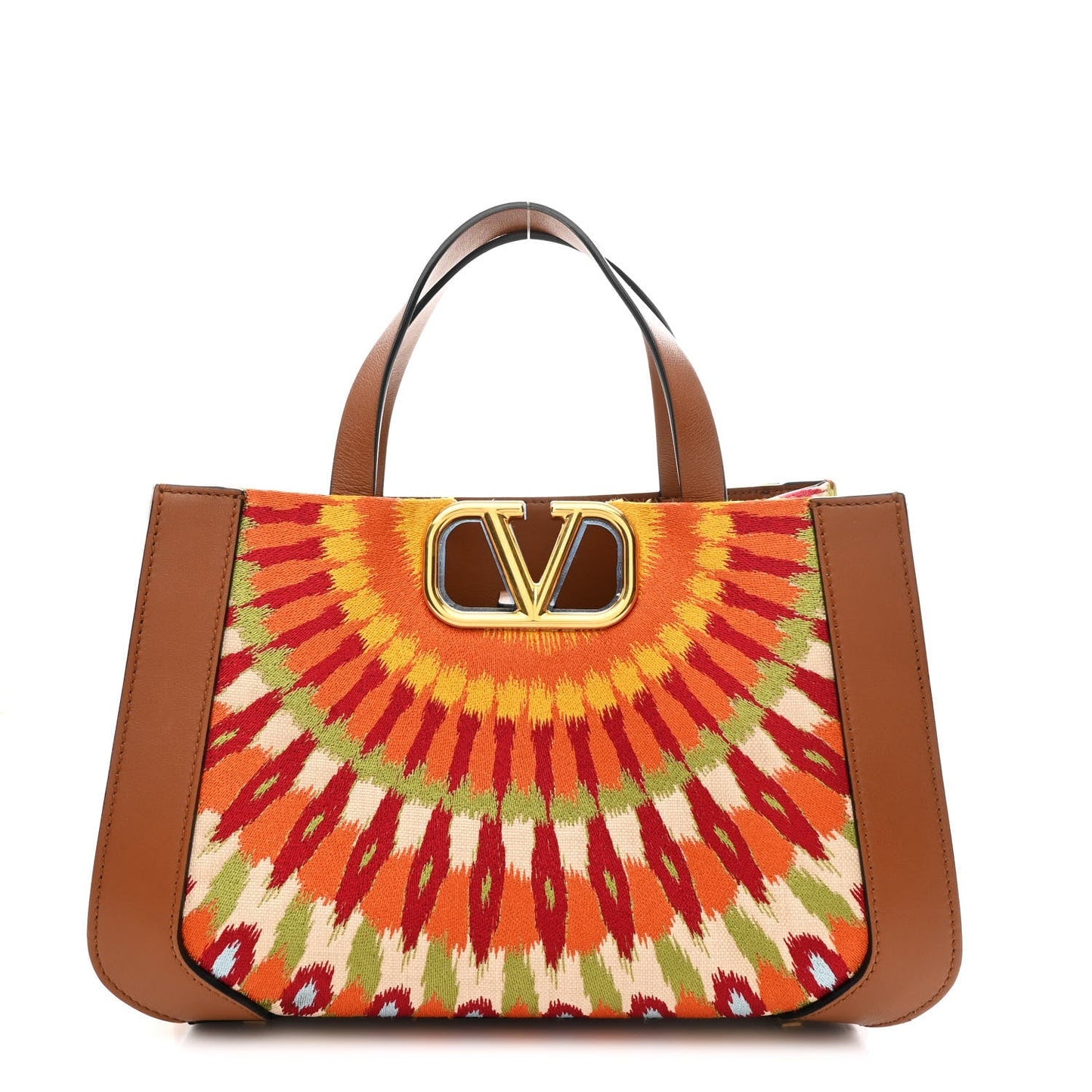 Canvas Calfskin Embroidered Small Vlogo Signature Bag Multicolor Saddle Brown