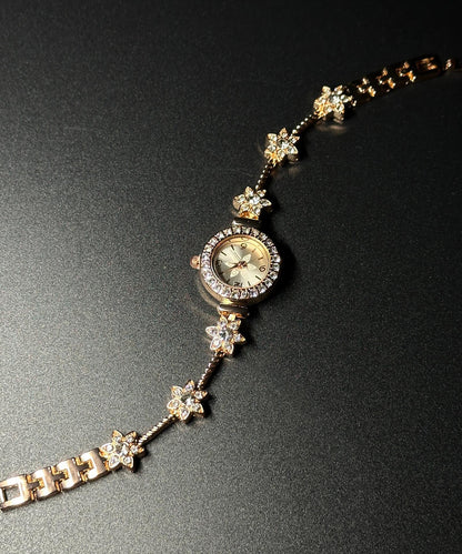 Stylish Gold Alloy Zircon Floral Organic Glass Watches