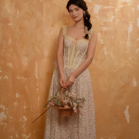 French Coquette Lace Corset Long Dress | Girly Elegant Slip Mini Dress