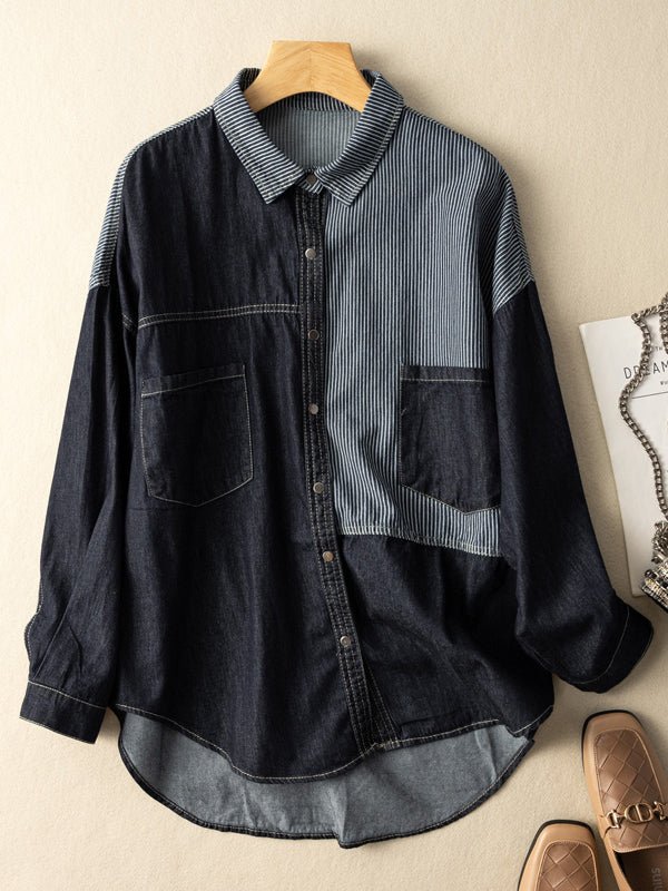 Classic Color-Block Long Sleeve Loose All-Match Shirt