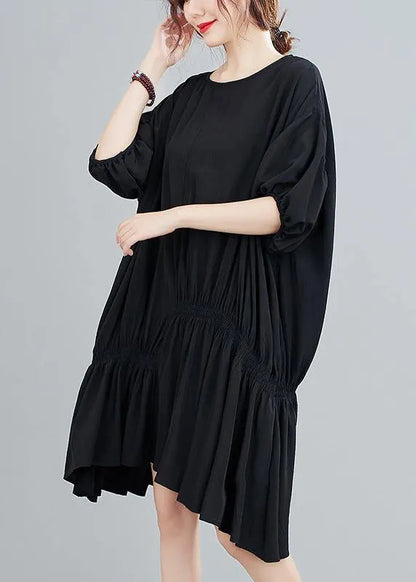 DIY o neck asymmetric summer dress for women black Dress