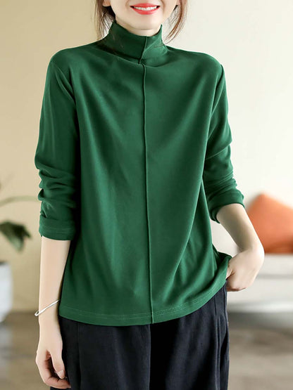 Women Autumn Artsy Solid Warm Turtleneck T-shirt