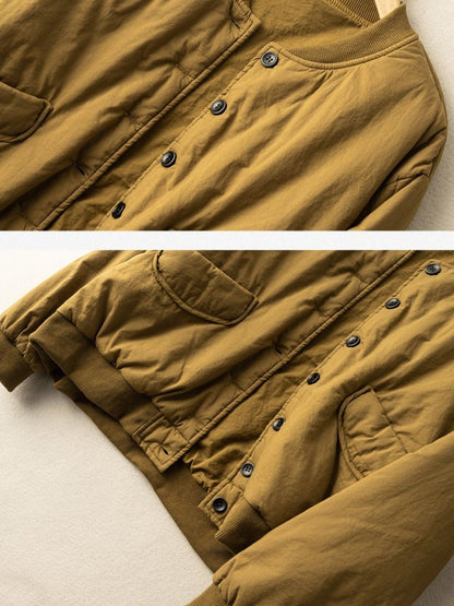 Long Sleeve Solid Round Neck 100% Natural Fabric Button Down Coat
