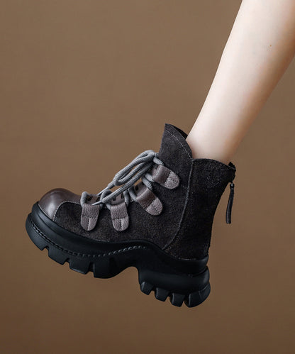 Grey Platform Suede Women Splicing Lace Up Boots