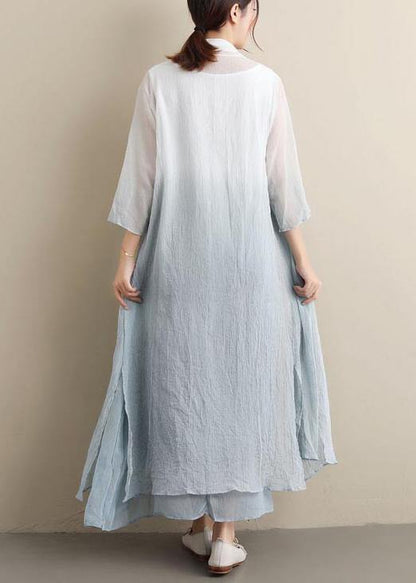 Simple O Neck Two Pieces Summer Clothes Women Fabrics Gradient Grey A Line Dress