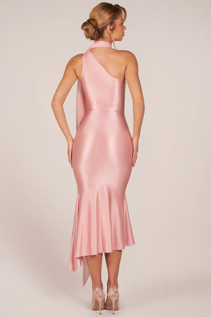 Scarf-Detail Midaxi Dress in Blush Pink